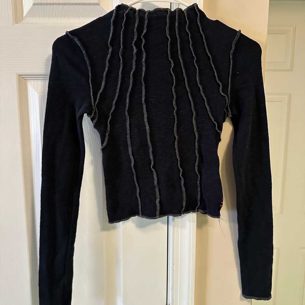BDG Black Long Sleeve Crop Top with Stitching Accents